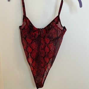 Red Snakeskin Print Bodysuit